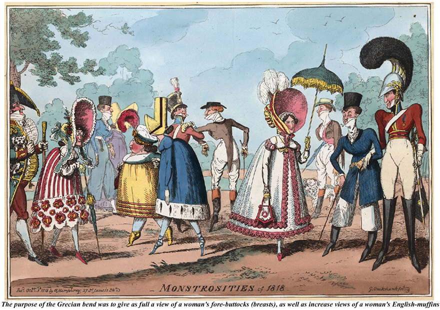 Monstrosities of 1818 Cruikshank Grecian-bend